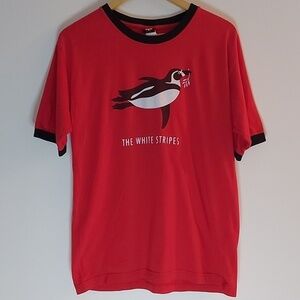 Vintage The White Stripes Ringer Band T Shirt Red with Black Trim Size Large